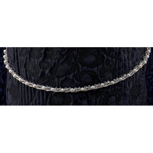 Ασημένια Στέφανα Γάμου 744 Βέργα Με Crystal Swarovski Και Φυσικό Μαργαριτάρι