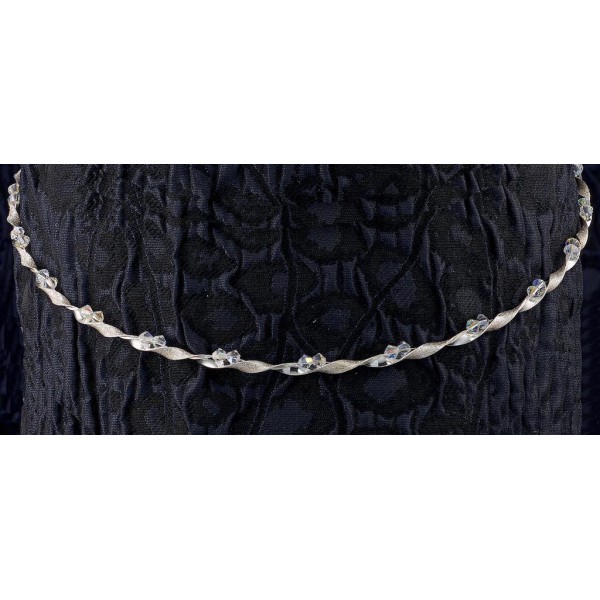 Στέφανα Γάμου Ασημένια 763 Βέργα Στριφτή Με Ιριζέ Swarovski