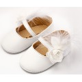 Βρεφικά Παπούτσια Αγκαλιάς Για Κορίτσι Γοβάκια Babywalker MI 1664 Δερμάτινα Λευκά Με Λουλούδια Και Πούπουλα