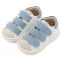 Βαπτιστικά Παπούτσια Για Αγόρι Δερμάτινα -Sneakers- BABYWALKER BS 3096 Basic Λευκό-Σιέλ