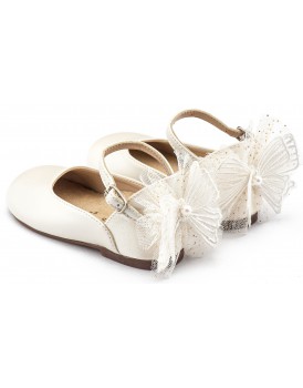  Βαπτιστικά Παπούτσια Για Κορίτσι Γαλλικά Γοβάκια Babywalker Δερμάτινα BS 3594 Εκρού Με Πεταλούδα
