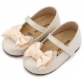 Βαπτιστικά Παπούτσια Για Κορίτσι Δερμάτινα Γοβάκια Babywalker BS 3599 Basic Εκρού Με Φιόγκο