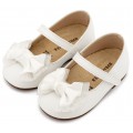 Βαπτιστικά Παπούτσια Για Κορίτσι Δερμάτινα Γοβάκια Babywalker BS 3599 Basic Λευκά Με Φιόγκο