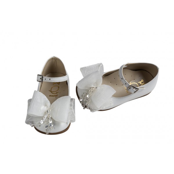 Βαπτιστικά Γοβάκια Δερμάτινα Everkid K572A Λευκά Με Φιόγκο