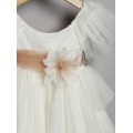 Βαπτιστικό Φόρεμα Με Μπολερό New Life 3018-2 Εκρού Πουά Τούλι Με Λουλούδια