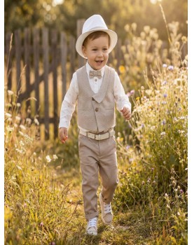 Κουστουμάκι Βάπτισης Βαμβακερό Lollipop Κ-2540 Λευκό-Μπεζ