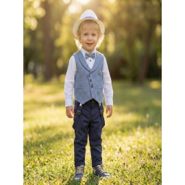 Κουστουμάκι Βάπτισης Βαμβακερό Lollipop Κ-2542 Λευκό-Μπλε