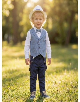 Κουστουμάκι Βάπτισης Βαμβακερό Lollipop Κ-2542 Λευκό-Μπλε