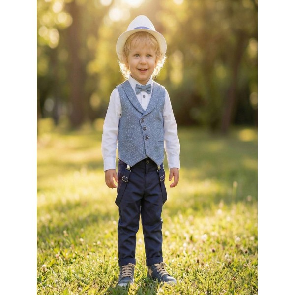 Κουστουμάκι Βάπτισης Βαμβακερό Lollipop Κ-2542 Λευκό-Μπλε