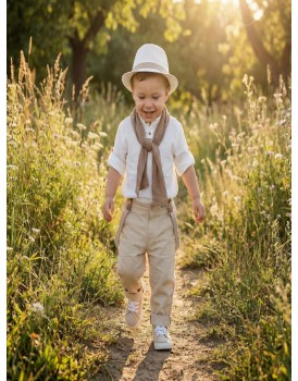 Βαπτιστικό Κουστουμάκι Βαμβακερό Lollipop Κ-2549 Λευκό-Μπεζ