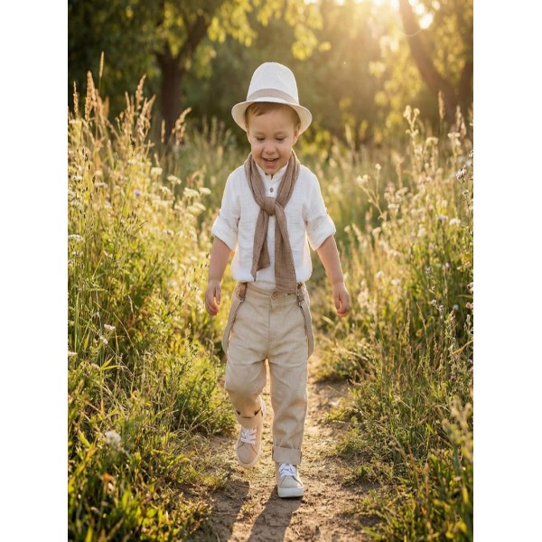 Βαπτιστικό Κουστουμάκι Βαμβακερό Lollipop Κ-2549 Λευκό-Μπεζ