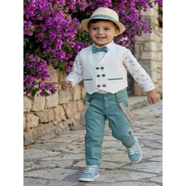 Βαπτιστικό Κουστουμάκι Βαμβακερό Lollipop ΚΔ-2550 Λευκό-Μέντα 