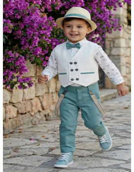 Βαπτιστικό Κουστουμάκι Βαμβακερό Lollipop ΚΔ-2550 Λευκό-Μέντα 