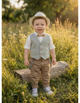 Κουστουμάκι Βάπτισης Βαμβακερό Lollipop ΚΘ-2552 Λευκό-Μπεζ