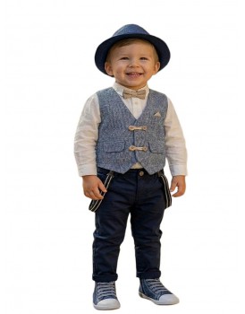 Κουστουμάκι Βάπτισης Βαμβακερό Lollipop ΚΘ-2570 Λευκό-Μπλε 