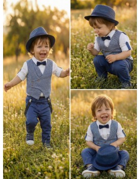 Κουστουμάκι Βάπτισης Βαμβακερό Lollipop ΚΘ-2571 Λευκό-Μπλε 