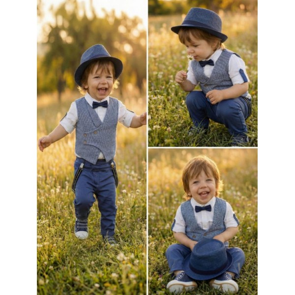 Κουστουμάκι Βάπτισης Βαμβακερό Lollipop ΚΘ-2571 Λευκό-Μπλε