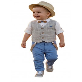 Βαπτιστικό Κουστουμάκι Βαμβακερό Lollipop ΚΘ-2578 Εκρού-Γαλάζιο 