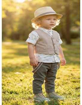 Βαπτιστικό Κουστουμάκι Βαμβακερό Lollipop ΚΘ-2551 Μπεζ-Χακί