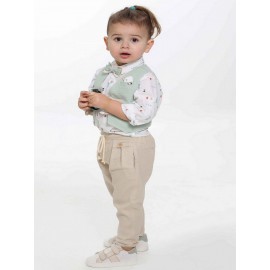 Βαπτιστικό Κουστουμάκι Λινό/Βαμβακερό Μπεζ-Λευκό Mi Chiamo Α4655-ΦΜ