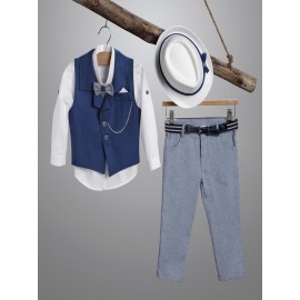 Βαπτιστικό Κουστουμάκι New Life 2917-3 Λευκό-Μπλε Ραφ