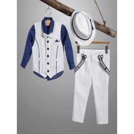 Βαπτιστικό Κουστουμάκι New Life 2919-3 Βαμβακερό Λευκό-Μπλε 
