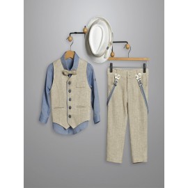 Βαπτιστικό Κουστουμάκι Βαμβακερό New Life 3001-1 Μπεζ-Μπλε 