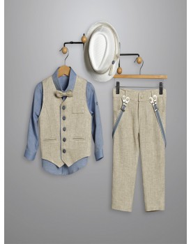 Βαπτιστικό Κουστουμάκι Βαμβακερό New Life 3001-1 Μπεζ-Μπλε 