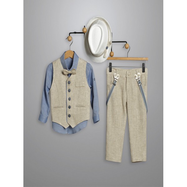 Βαπτιστικό Κουστουμάκι Βαμβακερό New Life 3001-1 Μπεζ-Μπλε