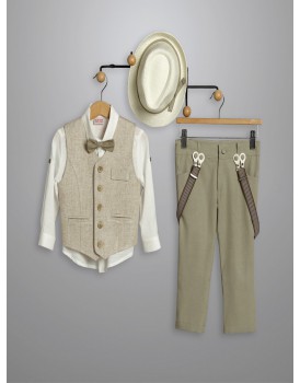 Βαπτιστικό Κουστουμάκι Βαμβακερό New Life 3001-2 Χακί-Εκρού  