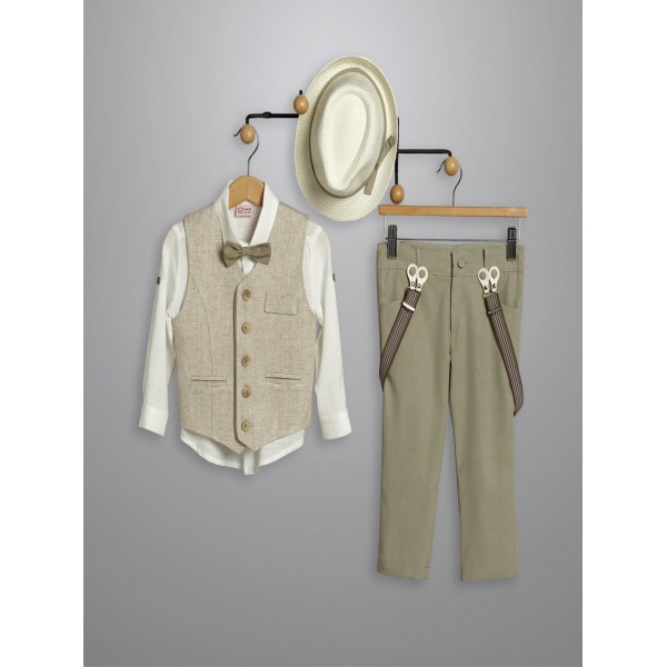 Βαπτιστικό Κουστουμάκι Βαμβακερό New Life 3001-2 Χακί-Εκρού