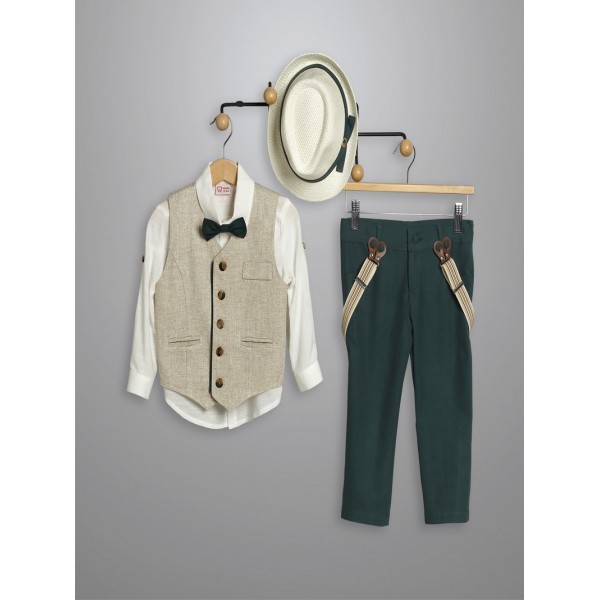 Βαπτιστικό Κουστουμάκι Βαμβακερό New Life 3001-3 Κυπαρισσί-Εκρού