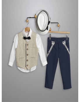 Βαπτιστικό Κουστουμάκι Βαμβακερό New Life 3001-4 Μπλε-Λευκό  