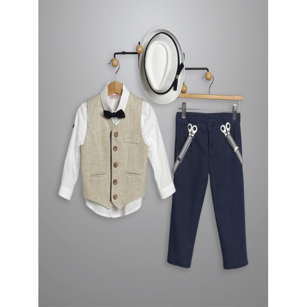 Βαπτιστικό Κουστουμάκι Βαμβακερό New Life 3001-4 Μπλε-Λευκό