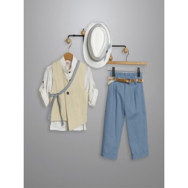 Βαπτιστικό Κουστουμάκι Βαμβακερό New Life 3003-2 Μπλε-Λευκό  