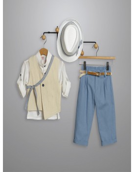 Βαπτιστικό Κουστουμάκι Βαμβακερό New Life 3003-2 Μπλε-Λευκό  