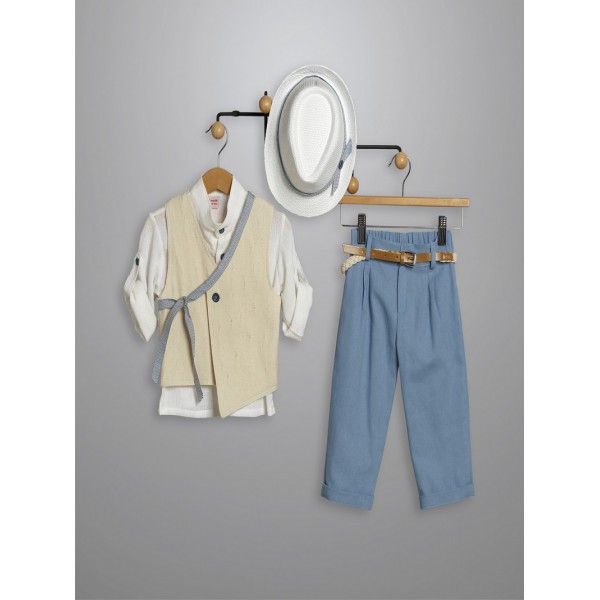 Βαπτιστικό Κουστουμάκι Βαμβακερό New Life 3003-2 Μπλε-Λευκό