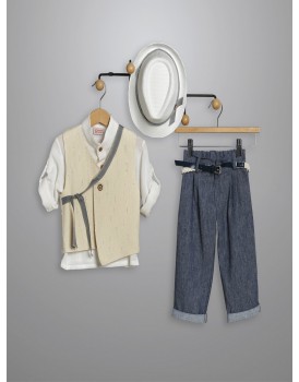 Βαπτιστικό Κουστουμάκι Βαμβακερό New Life 3003-3 Μπλε-Λευκό  