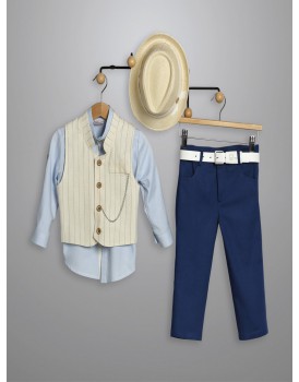 Κουστουμάκι Βάπτισης Βαμβακερό New Life 3007-2 Μπλε