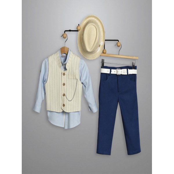 Κουστουμάκι Βάπτισης Βαμβακερό New Life 3007-2 Μπλε