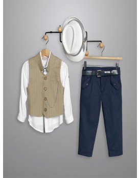 Κουστουμάκι Βάπτισης Βαμβακερό New Life 3007-3 Λευκό-Μπλε