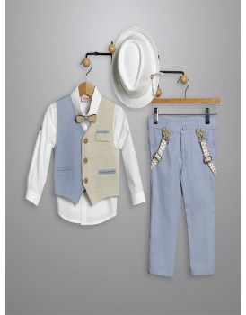 Κουστουμάκι Βάπτισης Βαμβακερό New Life 3011-3 Λευκό-Σιέλ   