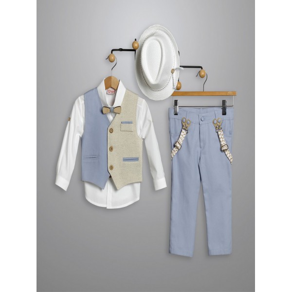 Κουστουμάκι Βάπτισης Βαμβακερό New Life 3011-3 Λευκό-Σιέλ