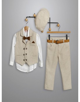 Κουστουμάκι Βάπτισης Βαμβακερό New Life 3013-1 Λευκό-Μπεζ   