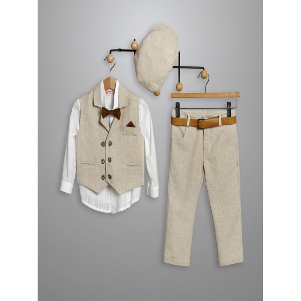 Κουστουμάκι Βάπτισης Βαμβακερό New Life 3013-1 Λευκό-Μπεζ