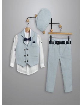 Κουστουμάκι Βάπτισης Βαμβακερό New Life 3013-2 Λευκό-Σιέλ   