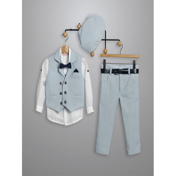 Κουστουμάκι Βάπτισης Βαμβακερό New Life 3013-2 Λευκό-Σιέλ