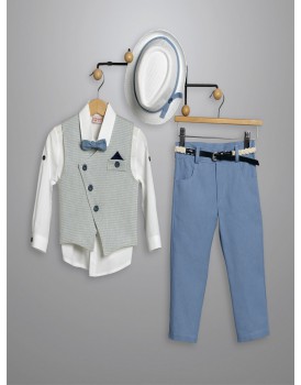 Κουστουμάκι Βάπτισης Βαμβακερό New Life 3015-2 Λευκό-Σιέλ