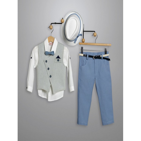 Κουστουμάκι Βάπτισης Βαμβακερό New Life 3015-2 Λευκό-Σιέλ