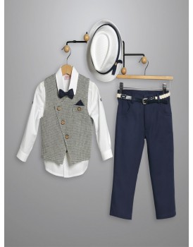 Κουστουμάκι Βάπτισης Βαμβακερό New Life 3015-3 Λευκό-Μπλε